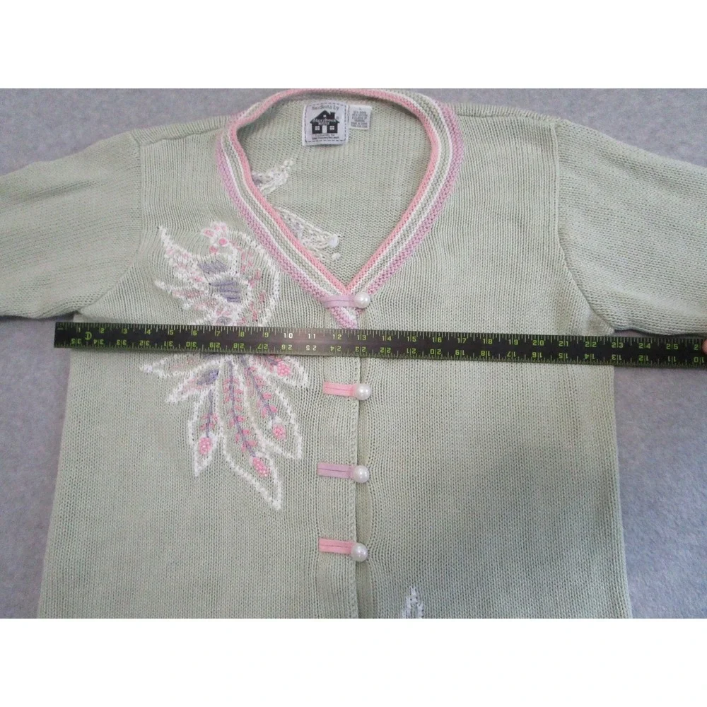 Vintage Storybook Knits Cardigan Womens LGreen Handknits‎ Sweater Cottagecore